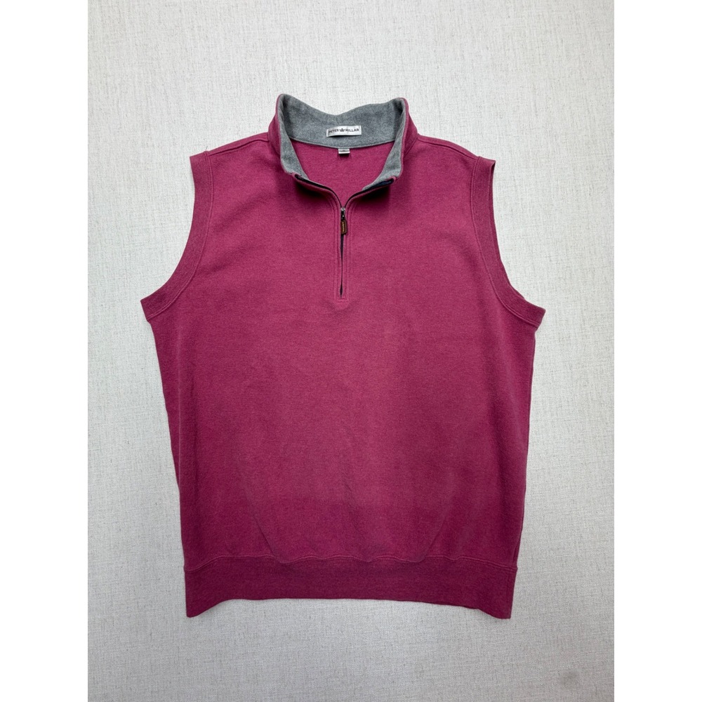 Peter Millar Mens 1/4 Zip 100% Cotton Vest Pink Berry Grey Trim Size M